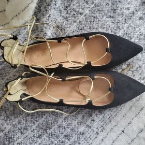 J Crew lace up felt black dress shoes. VERY CUTE
